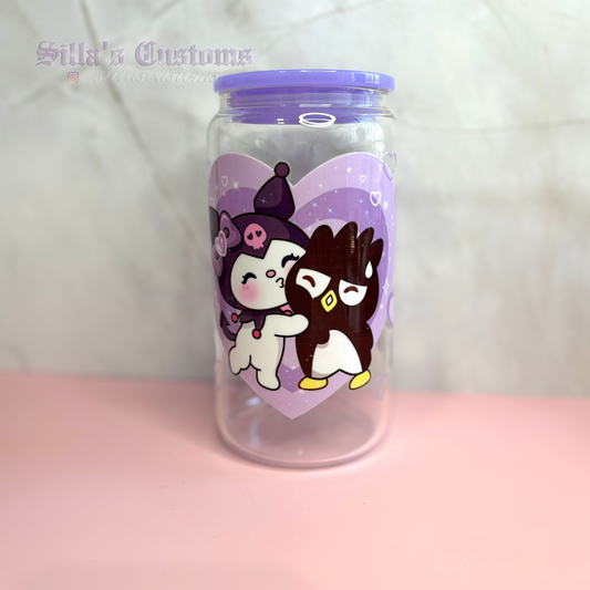 Cat & Penguin Purple Heart Libby Glass