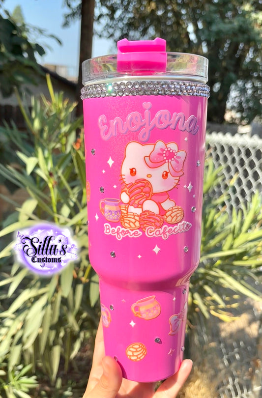 Enojona Kitty Shimmer 40oz Tumbler w/ rhinestones