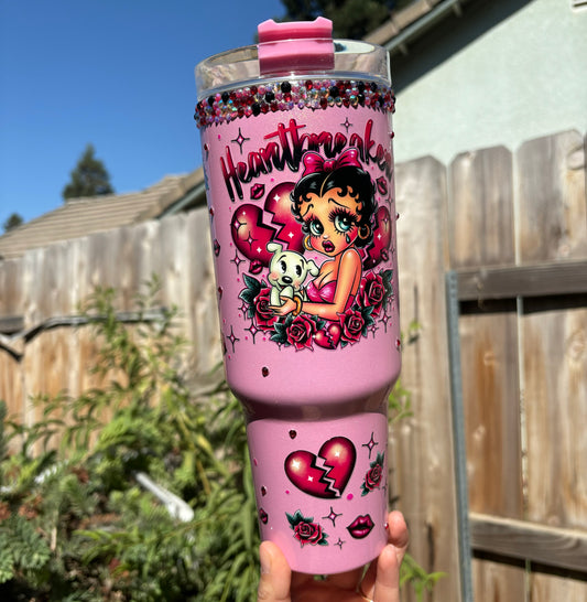 Heartbreak Betty Shimmer 40oz Tumbler w/ rhinestones